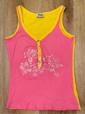 D&G Pink & Yellow Graphic Tank Top